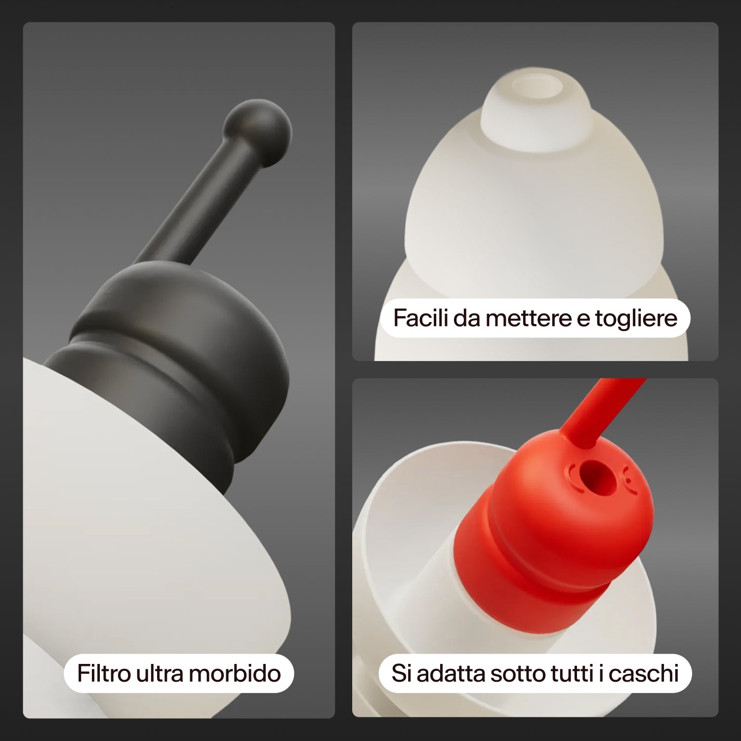 Primi piani dei tappi Alpine MotoSafe Duo con le scritte &