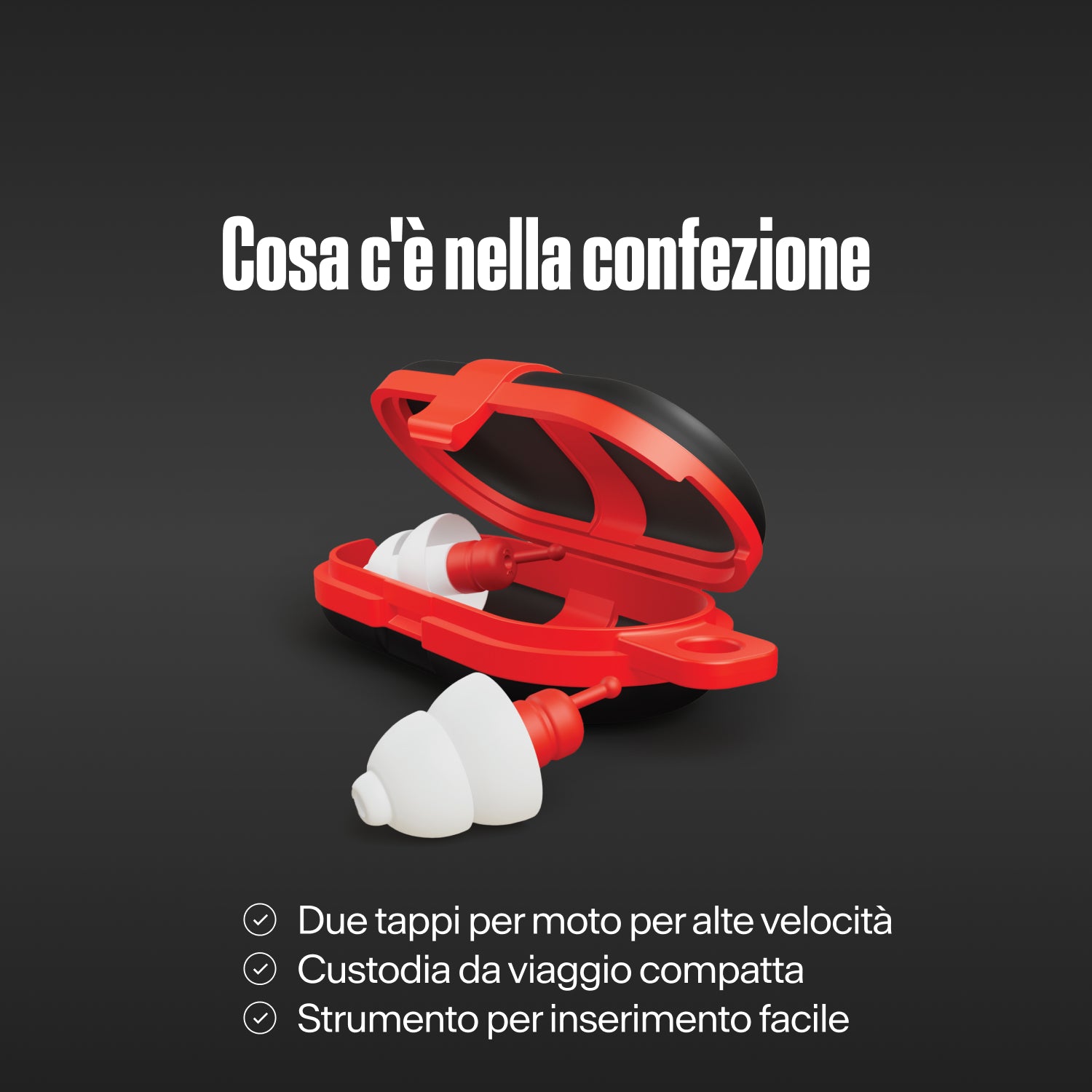 Tappi Alpine MotoSafe Sport e custodia rossa sotto la scritta &