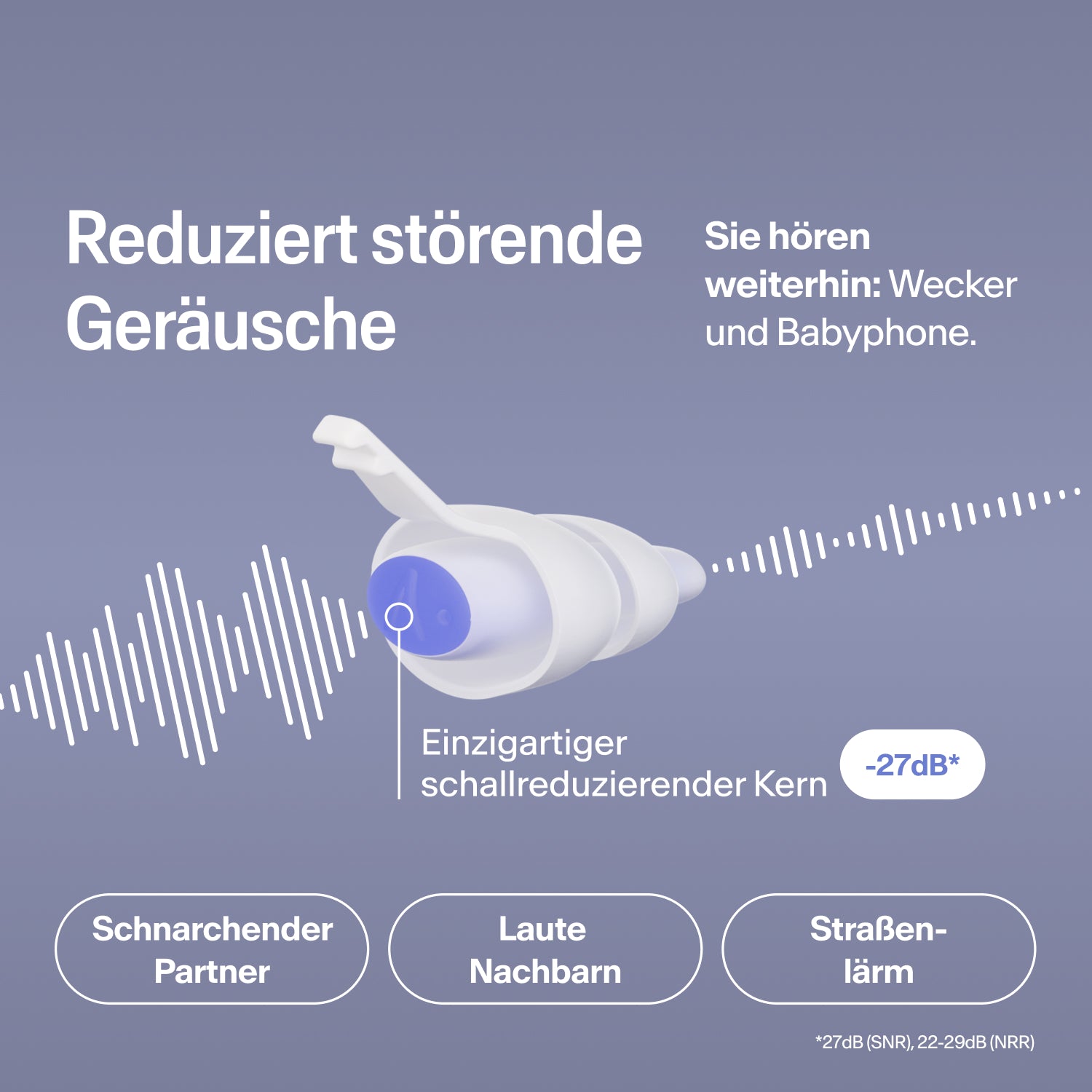 Alpine SleepDeep Ohrstöpsel in Größe L reduziert Schnarchen, Nachbar- und Verkehrslärm um 27 dB, der Wecker bleibt hörbar