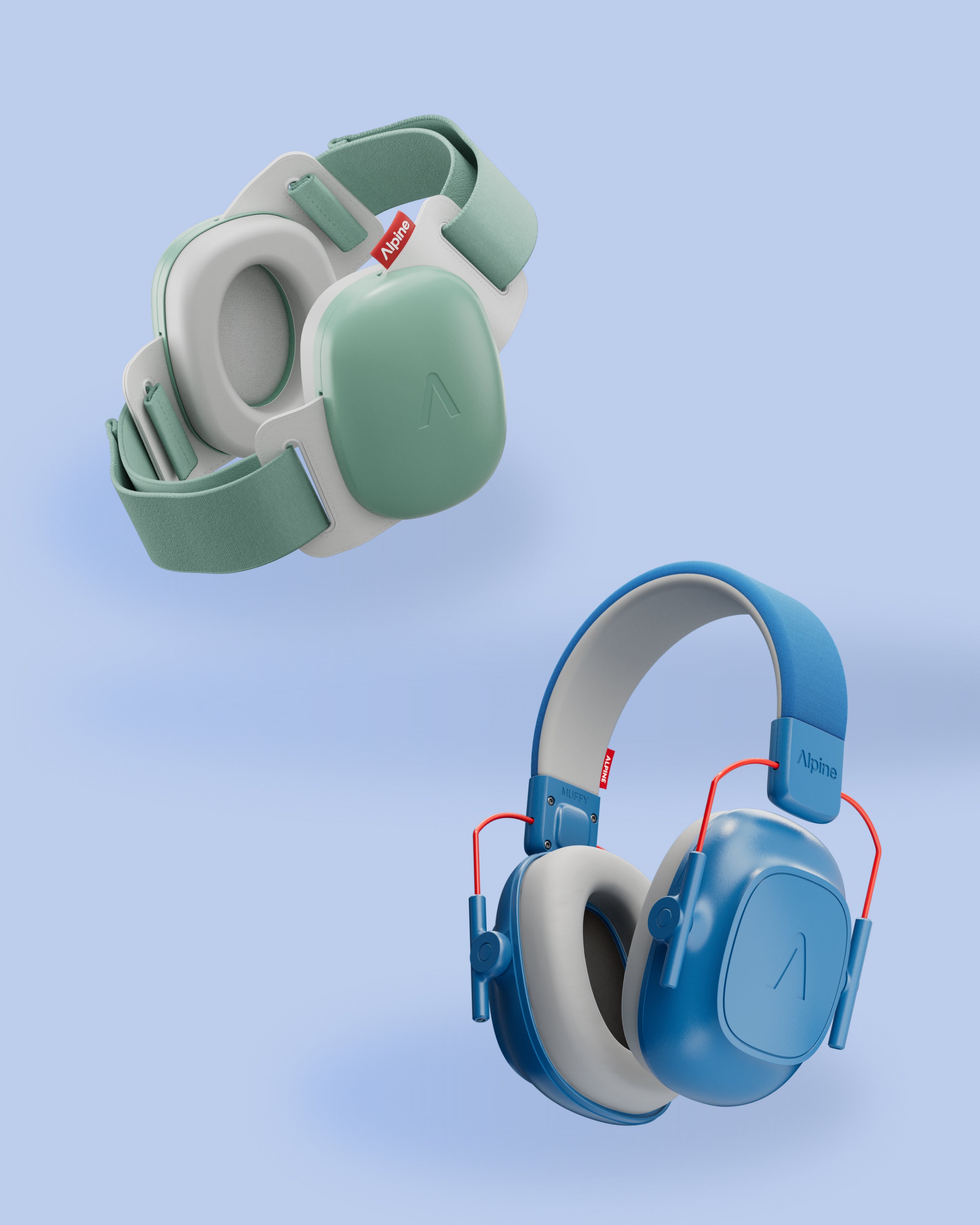 Alpine Baby & Kids Bundle: Alpine Muffy Baby headband earmuffs and Alpine Muffy Kids earmuffs, 3D render