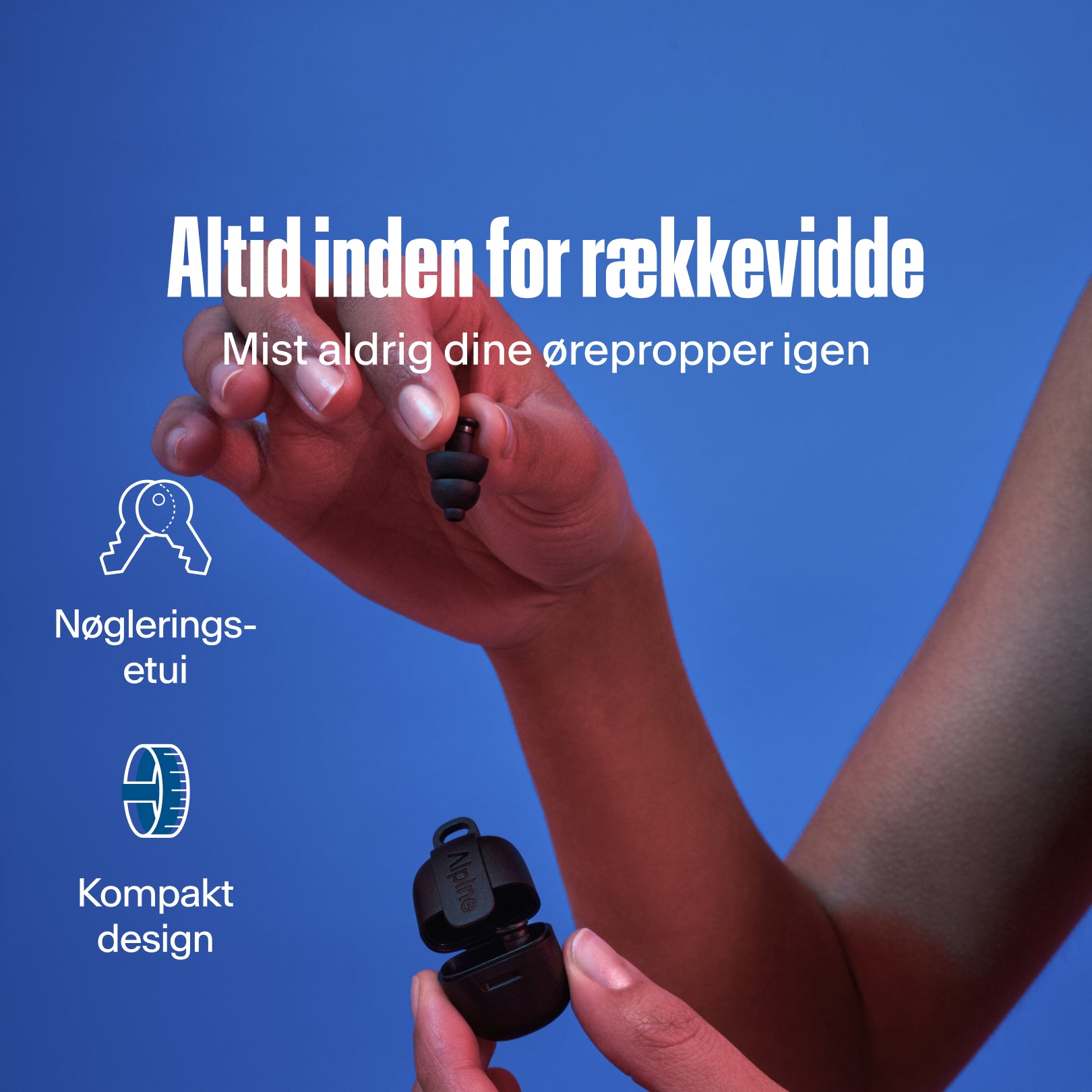 Alpine PartyPlug transparent: nøgleringsetui, kompakt design, mist aldrig dine ørepropper igen