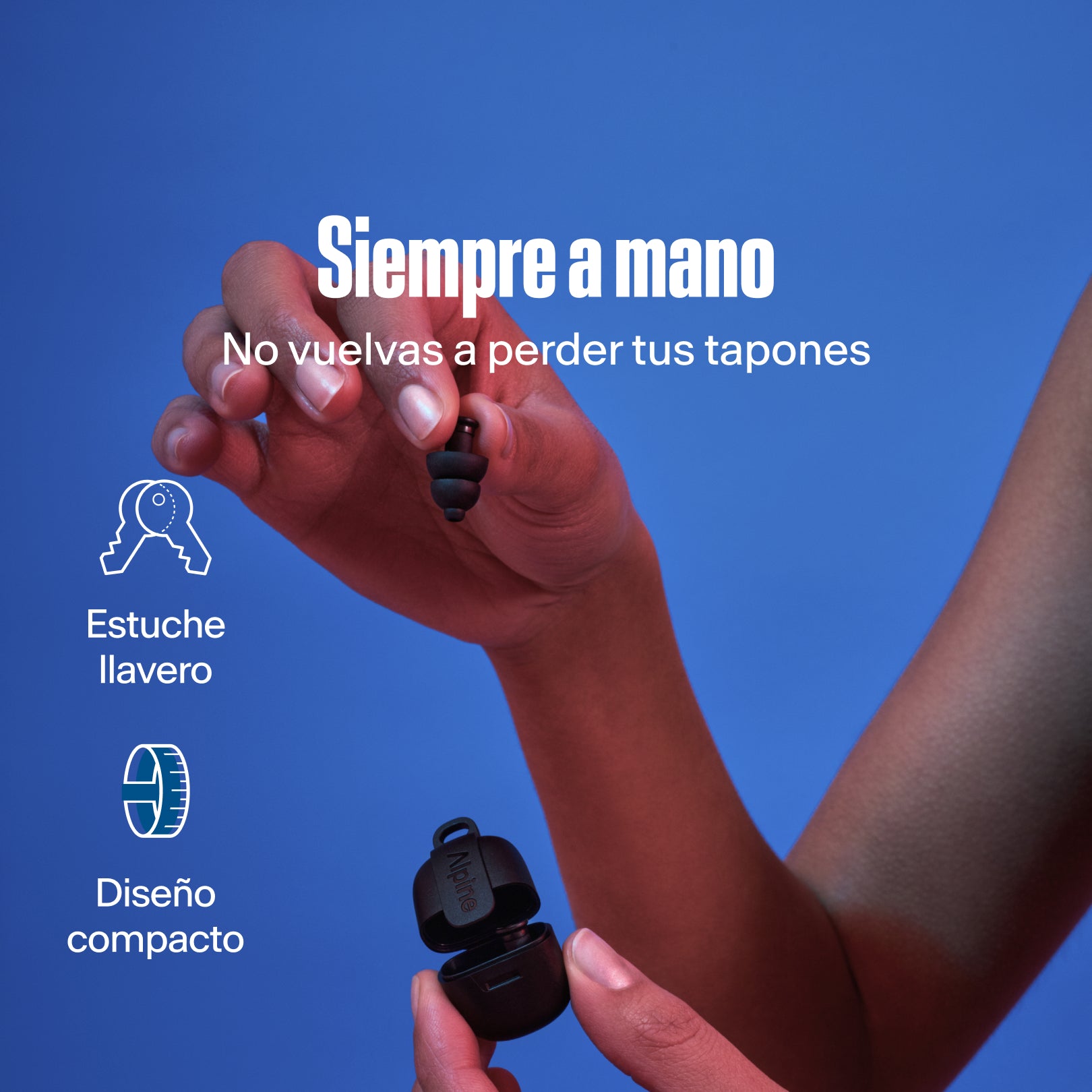 Alpine PartyPlug negro: estuche llavero, diseño compacto, no vuelvas a perder tus tapones