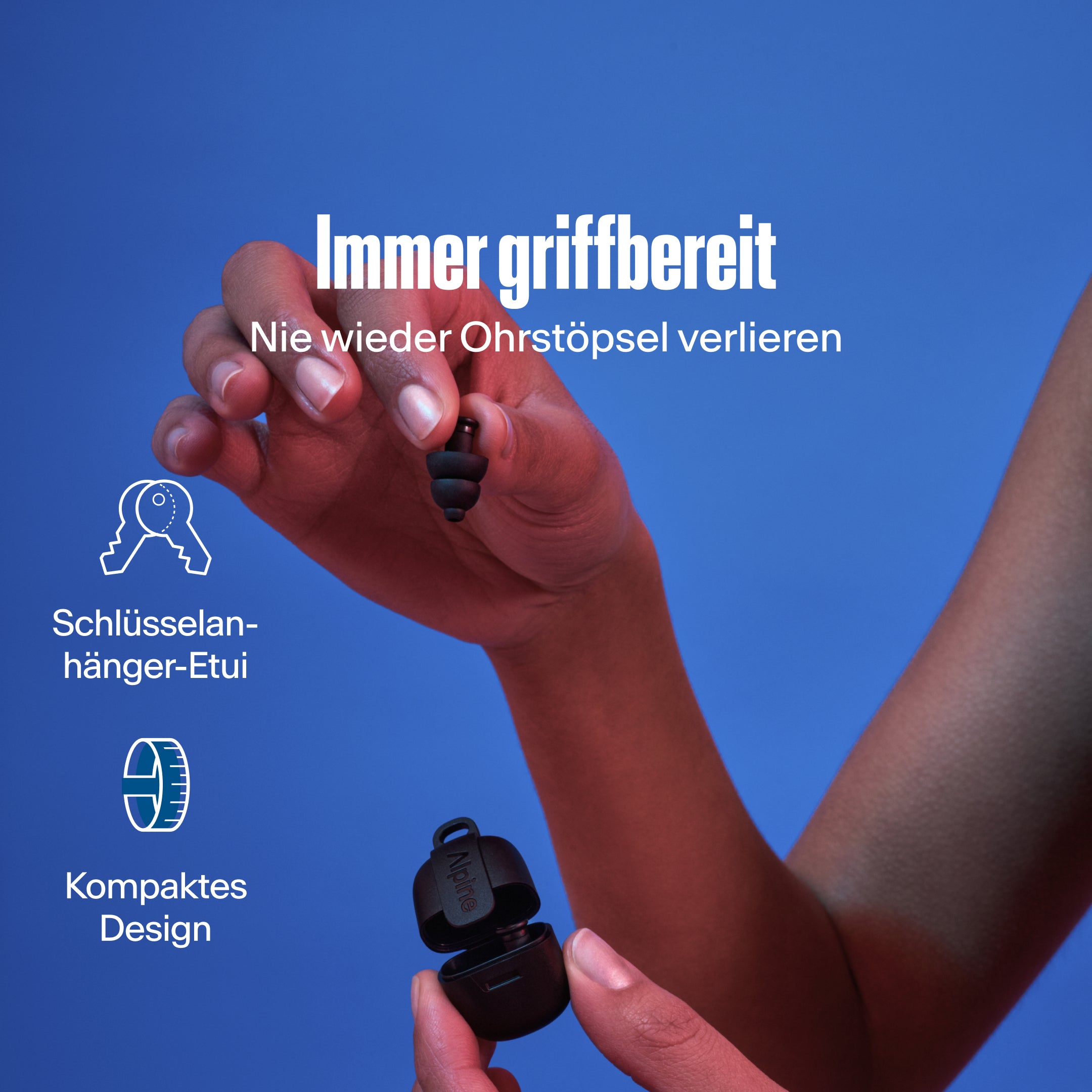 Alpine PartyPlug schwarz: Schlüsselanhänger-Etui, kompaktes Design, verliere deine Ohrstöpsel nie wieder