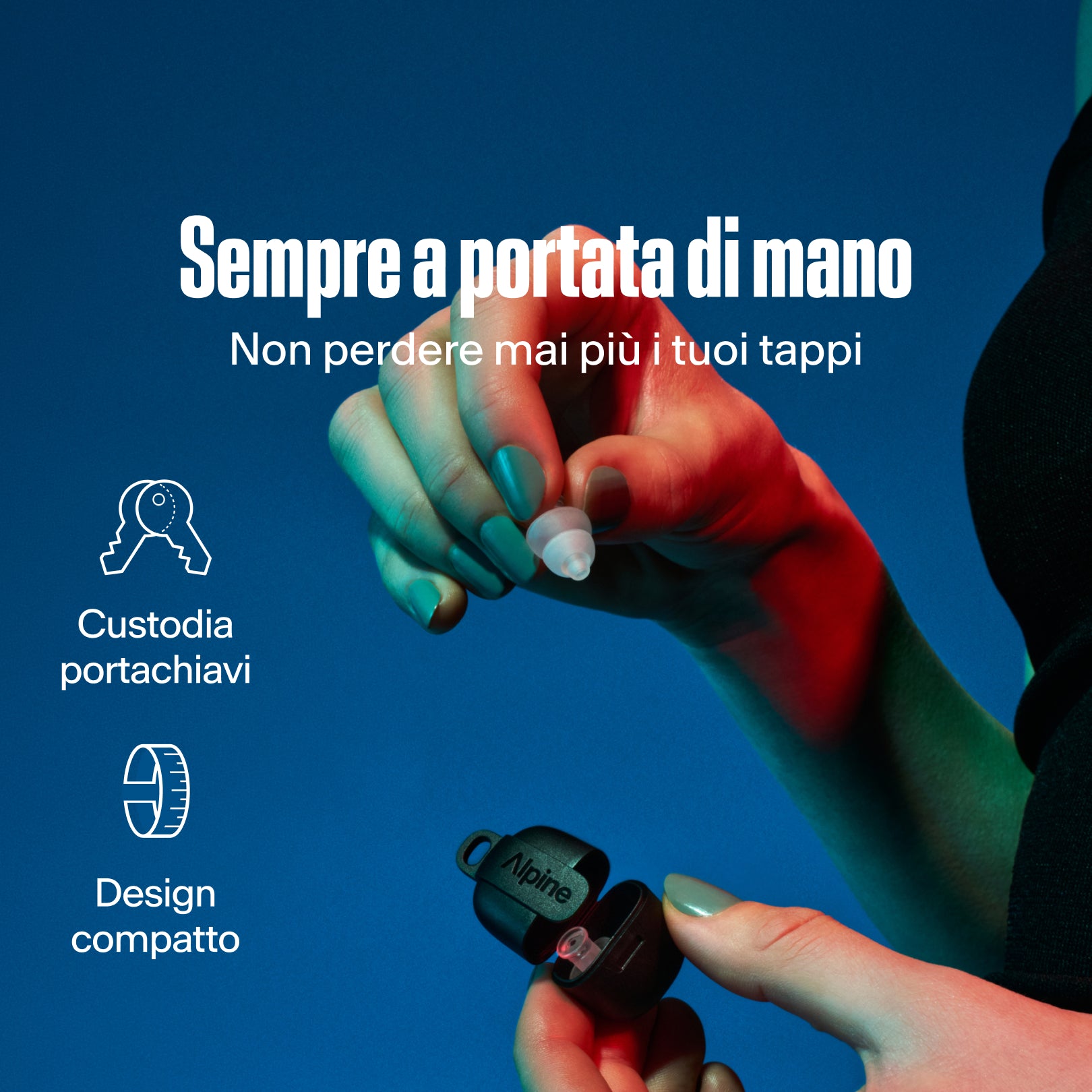 Alpine PartyPlug trasparente: custodia portachiavi, design compatto, non perdere mai più i tappi