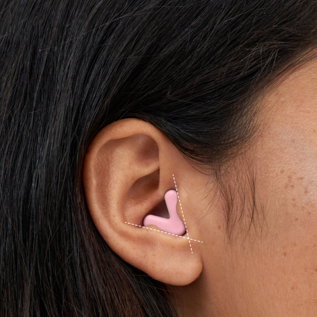 Alpine Silence pink earplugs with a close/snug fit in the ear