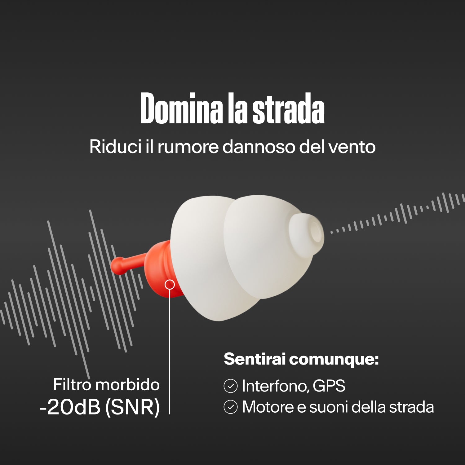 Tappo Alpine MotoSafe Sport che filtra le onde sonore, con la scritta &
