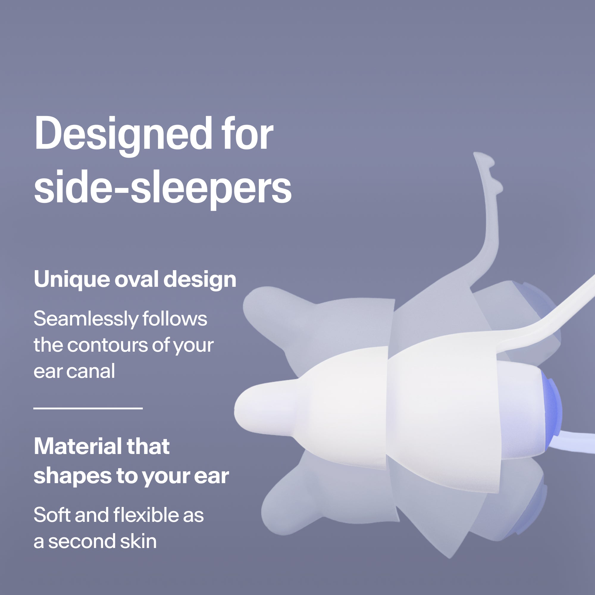 Oval Alpine SleepDeep earplugs in size L for side sleepers, made of soft, flexible material that shapes to your ear 