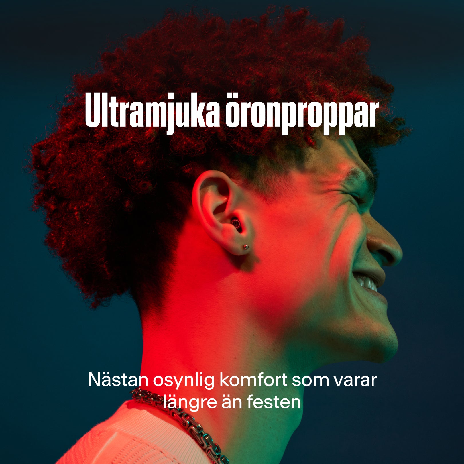 Man bär Alpine ultra soft öronpropp; nästan osynlig komfort som varar längre än festen 