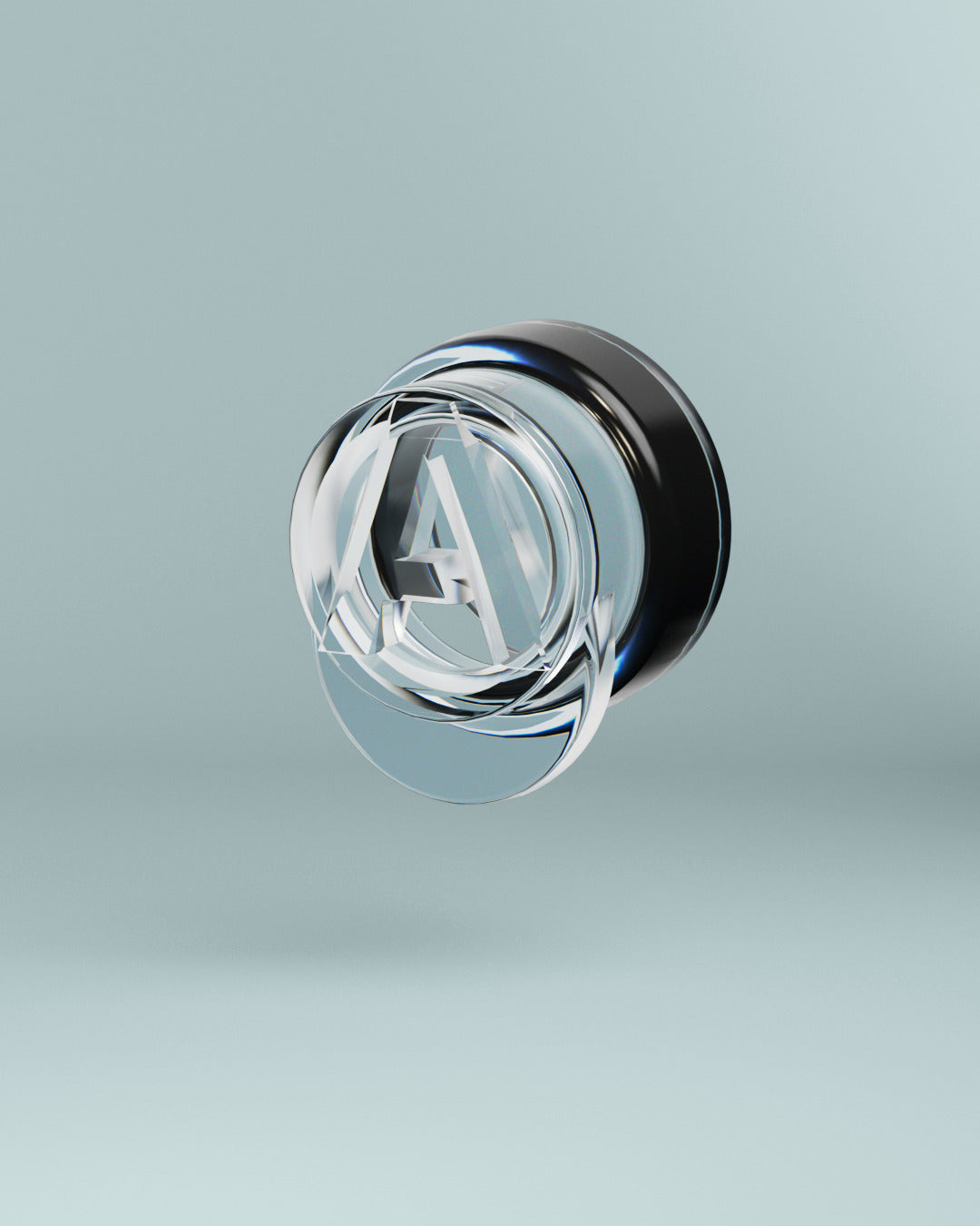 Alpine Pro Black music filter, 3D render of a transparent filter with black ring and Alpine logo 