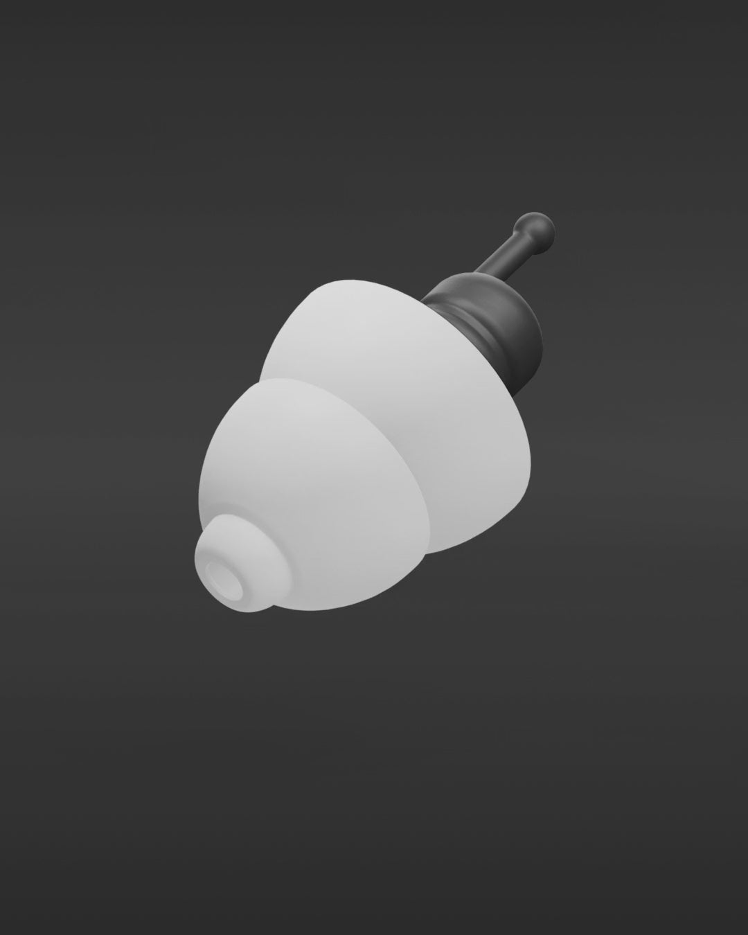Product animation of an Alpine MotoSafe Tour earplug with white tips and black filter stem #pdp_hide